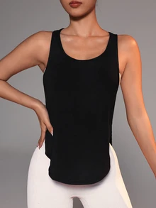 Slayform Slayform Solid Criss Cross Back Crop Sports Tank Topworkout Tank Top - Black - View 6