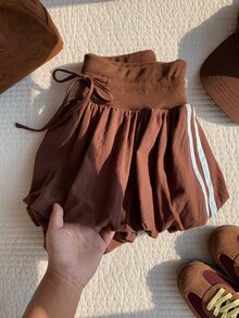Comfortcana Women's Casual Contrast Side Stripe Drawstring Shorts - Brown - View 7