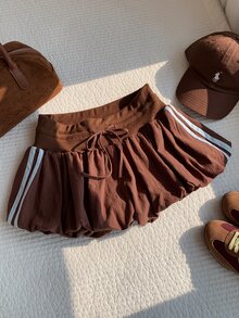 Comfortcana Women's Casual Contrast Side Stripe Drawstring Shorts - Brown - View 3
