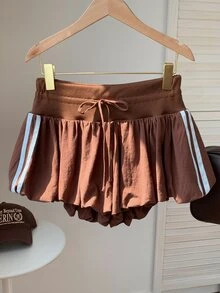 Comfortcana Women's Casual Contrast Side Stripe Drawstring Shorts - Brown - View 4