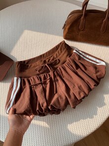 Comfortcana Women's Casual Contrast Side Stripe Drawstring Shorts - Brown - View 8