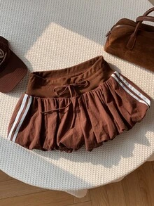 Comfortcana Women's Casual Contrast Side Stripe Drawstring Shorts - Brown - View 5