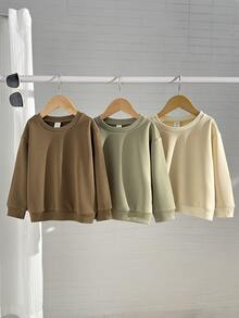 Genkimix Kids Young Boys 3pcs Plain Solid Color Crew Neck Pullover Sweatshirts, Casual Loose Fit Long Sleeve Drop Shoulder Sweatshirts For Cozy Autumn/Winter - Multicolor - View 4