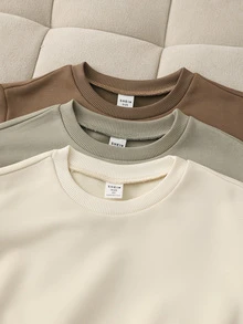 Genkimix Kids Young Boys 3pcs Plain Solid Color Crew Neck Pullover Sweatshirts, Casual Loose Fit Long Sleeve Drop Shoulder Sweatshirts For Cozy Autumn/Winter - Multicolor - View 6
