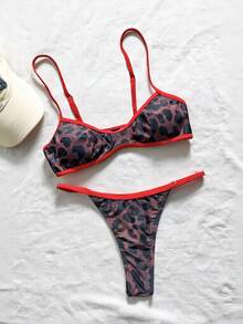 SHEIN Swim 女款比基尼泳衣 性感純色拼接比基尼，內建胸墊短版背心式泳衣，適合度假、海灘穿搭、Y2K、健身套裝，情人節新年派對度假穿搭，城市到海灘波希米亞風 SS26 春夏海灘裝 - 彩色 - 查看 4