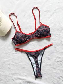 SHEIN Swim 女款比基尼泳衣 性感純色拼接比基尼，內建胸墊短版背心式泳衣，適合度假、海灘穿搭、Y2K、健身套裝，情人節新年派對度假穿搭，城市到海灘波希米亞風 SS26 春夏海灘裝 - 彩色 - 查看 6