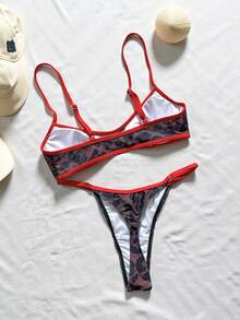 SHEIN Swim 女款比基尼泳衣 性感純色拼接比基尼，內建胸墊短版背心式泳衣，適合度假、海灘穿搭、Y2K、健身套裝，情人節新年派對度假穿搭，城市到海灘波希米亞風 SS26 春夏海灘裝 - 彩色 - 查看 5