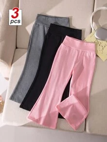 SHEIN Genkimix Kids 3pcs/Set Young Girls High Waisted Flare Pants Pack, Solid Color Stretchy Leggings, Cute Casual Bell Bottom Trousers For Fall Outfits - Multicolor - View 1