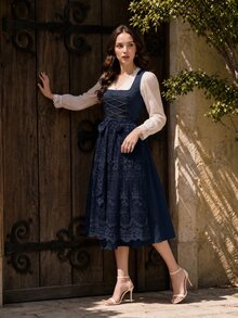 Fairmaia Button Chain Jacquard Beer Festival Dress - Navy Blue - View 5