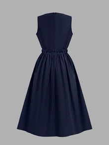 Fairmaia Button Chain Jacquard Beer Festival Dress - Navy Blue - View 3