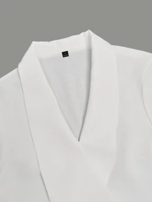 Trelyra Women's Solid Color Drop Shoulder Long Sleeve Side Tie Knot Blouse - White - View 3