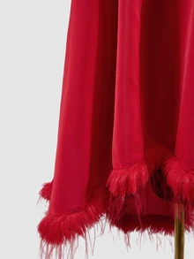 Mistrie Sexy Halter Keyhole Neck Feather Trim Swing Mini Party Club Dress Red - Red - View 8
