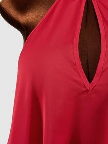Mistrie Sexy Halter Keyhole Neck Feather Trim Swing Mini Party Club Dress Red - Red - View 7
