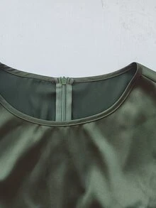 Velvienne Women's Solid Color Round Neck Lace Trim Elegant Dress - Army Green - View 8