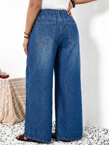 EMERY ROSE EMERY ROSE Plus Size Women's Casual Versatile Daily Wear Denim Jeans With Pockets, Vacation Casual Wide Leg Denim Pants, Country Concert, Beach, Summer, Fall - Blue - View 5