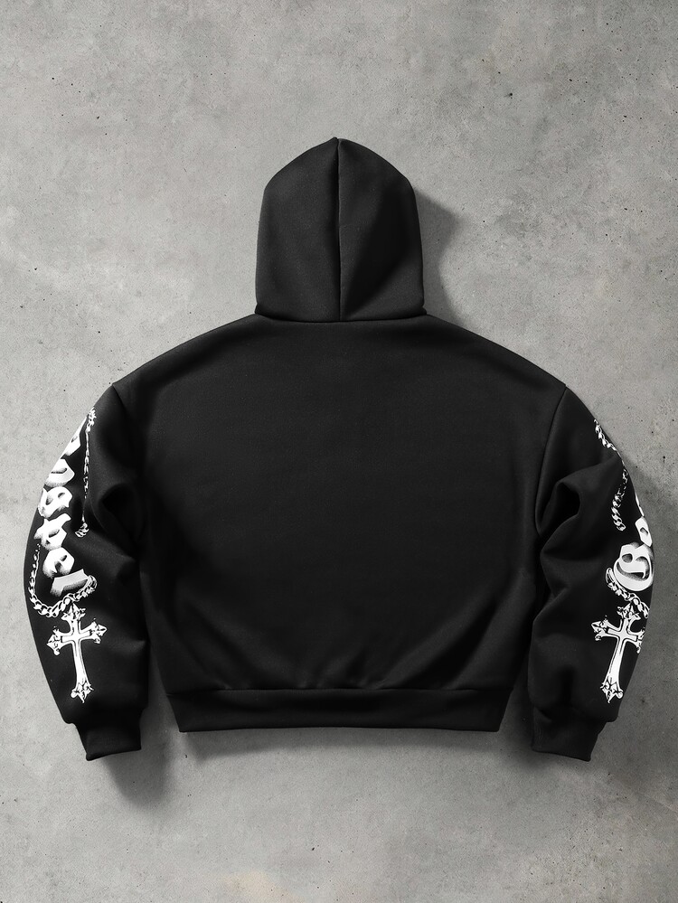 ROMWE MEN Rivet Decor Printed Pattern Loose Sweatshirt Sweatshirt Street Retro - Black - View 3