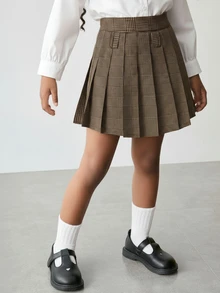 Maija Kids Maija Kids 女童格子百褶裙，配腰带，适合感恩节等各种场合，四季皆宜，日常穿着，春、夏、秋、冬皆可，也是一份很棒的圣诞礼物。 - 棕色 - 查看 4