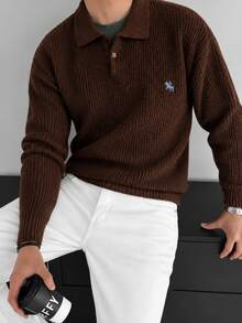 Manfinity CasualKnits Men's Casual Formal Old Money Versatile Solid Color Brown Sweater, Autumn/Winter - Brown - View 5