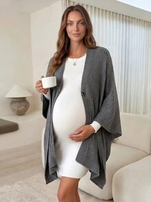 Lyckli Maternity Button-Front Fashionable Comfortable Shawl-Style Cardigan Winter - Grey - View 2