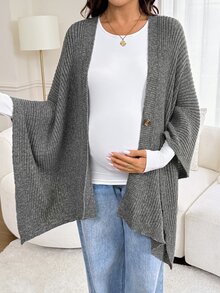 Lyckli Maternity Button-Front Fashionable Comfortable Shawl-Style Cardigan Winter - Grey - View 8