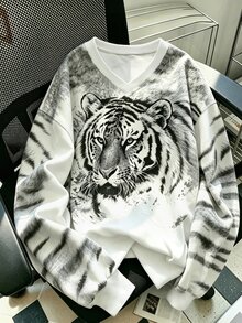 Resyla 大尺碼虎紋印花運動衫 白色動物紋街頭風 Y2K 頹廢風復古龐克休閒上衣 - 彩色 - 查看 1