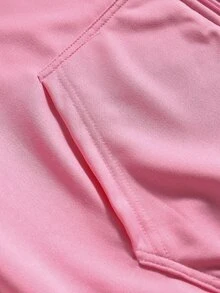 ROMWE MEN Street Life Men's Embroidered Pattern Loose Fit Open Front Hooded Sweatshirt - Pink - View 6