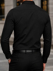 Manfinity Mode Men's Business Casual Polka Dot Embossed Fabric Long Sleeve Shirt, Formal, Old Money - Black - View 2
