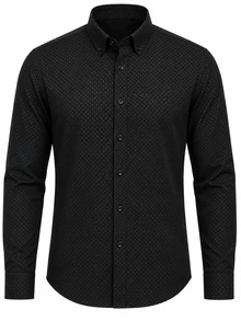 Manfinity Mode Men's Business Casual Polka Dot Embossed Fabric Long Sleeve Shirt, Formal, Old Money - Black - View 3