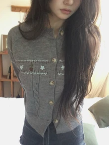 DAZY Women's Jacquard Korean Style Button Knit Cardigan Winter - Grey - View 6