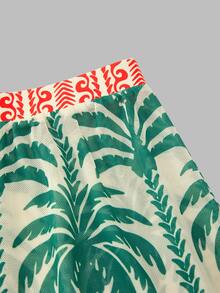Vaclyn Women's Vacation Coconut Tree Print One-Piece Swimsuit With Cover-Up Shorts Set - Dark Green - View 11