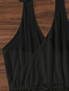 Swim Basics 女士夏季度假沙滩纯色抽绳腰露背吊带连体衣罩衫 - 黑色 - 查看 3