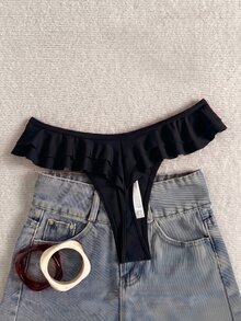 SHEIN Swim Summer Beach Plain Ruffle Bikini Bottom - Black - View 5