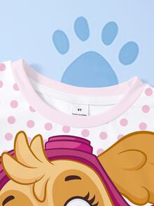 SHEIN | PAW Patrol 女童卡通印花短袖T恤與短褲休閒日常套裝 - 白色 - 查看 3