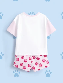 SHEIN | PAW Patrol 女童卡通印花短袖T恤與短褲休閒日常套裝 - 白色 - 查看 6