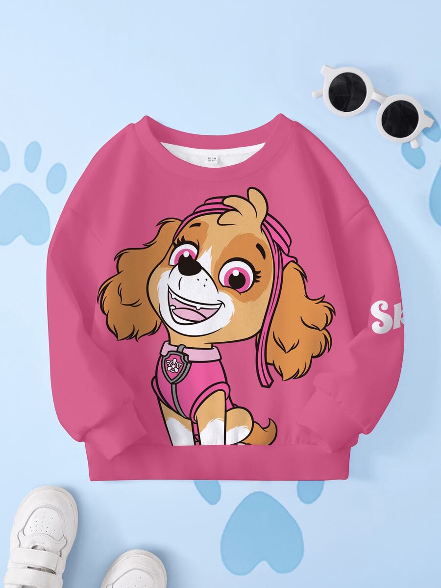 SHEIN | PAW Patrol Young Girls Autumn/Winter Casual Cartoon Print Sweatshirt - White - View 1