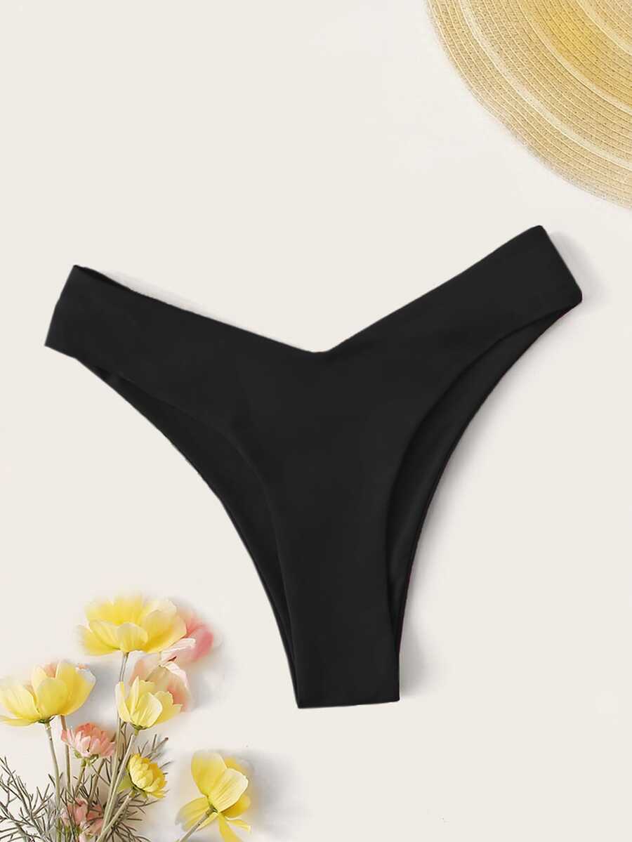 Swim Basics Summer Beach High Leg Bikini Panty - Black - View 1