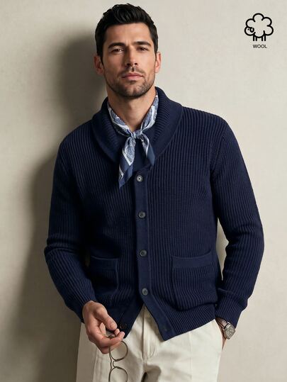 Lornavo Men's Deep Royal Blue Long Sleeve Single-Breasted Knit Cardigan