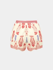 Swim Oasis 女款字母魚紋印花連身泳衣與短褲套裝，適合海灘度假、泳池派對、海灘派對 - 彩色 - 查看 7