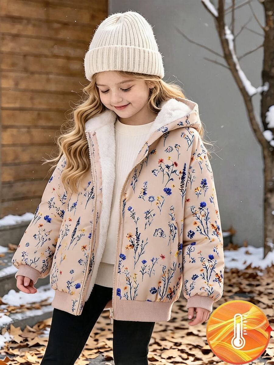 SHEIN Girls' Solid Color Zipper Jacket With Thermal Lining And Embroidery, Comfortable Versatile Autumn/Winter Outerwear - Multicolor - View 1