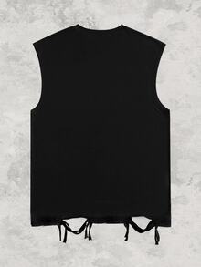 ROMWE MEN Street Life Spring/Summer Casual Graphic Punk Street Style Graphic Print Sleeveless Crew Neck Tank Top With Rhinestone Distressed Design For Men, Summer - Black - View 2