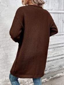 SHEIN Women's Solid Color Casual Versatile Daily Wear Cardigan - Mocha Brown - View 2