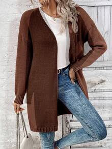 SHEIN Women's Solid Color Casual Versatile Daily Wear Cardigan - Mocha Brown - View 7