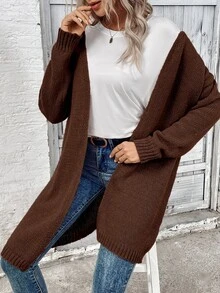 SHEIN Women's Solid Color Casual Versatile Daily Wear Cardigan - Mocha Brown - View 4