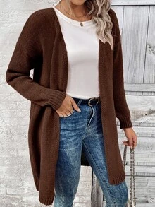 SHEIN Women's Solid Color Casual Versatile Daily Wear Cardigan - Mocha Brown - View 5