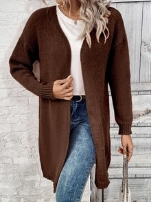 SHEIN Women's Solid Color Casual Versatile Daily Wear Cardigan - Mocha Brown - View 6