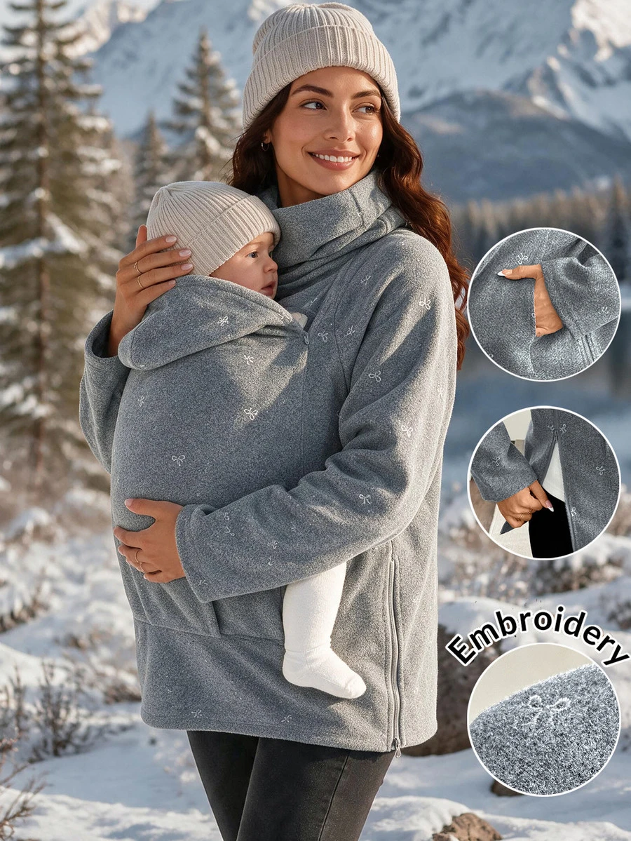 SHEIN Maternity Bow Pattern Casual Everyday 3-In-1 Jacket - Grey - View 1