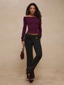 Glamine Women Knit Tops Dinner Brunch Going Out Night Out Dark Purple Autumn Elegant - Burgundy - View 4