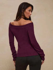 Glamine Women Knit Tops Dinner Brunch Going Out Night Out Dark Purple Autumn Elegant - Burgundy - View 3