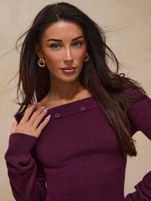 Glamine Women Knit Tops Dinner Brunch Going Out Night Out Dark Purple Autumn Elegant - Burgundy - View 7