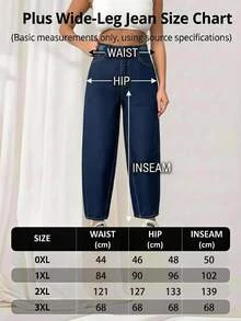 SHEIN Plus High Waist Casual Style Dark Blue Raw Wash Regular Fit Button Front Baggy Jean - Dark Wash - View 4